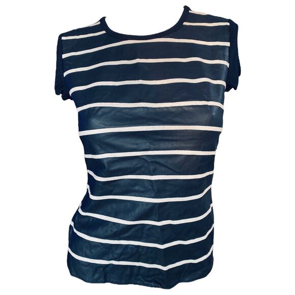 Bailey 44 Faux Leather Striped Navy Top Small - Picture 1 of 2